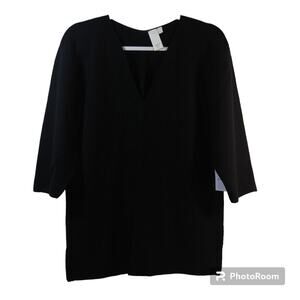 Ady P Adyson Parker Black Seamless Knit Ribbed Sweater V Neck Size L